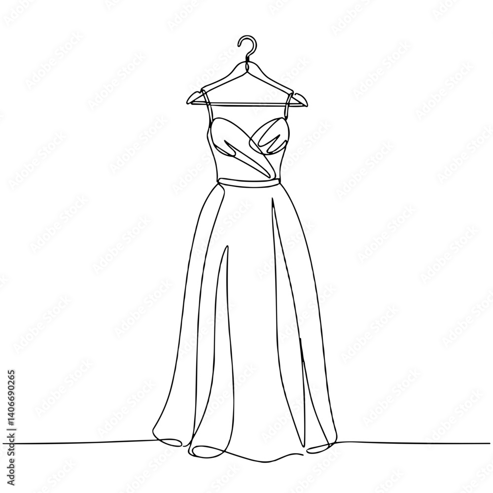 Elegant outline of a dress hanging on a hanger against a minimalist background