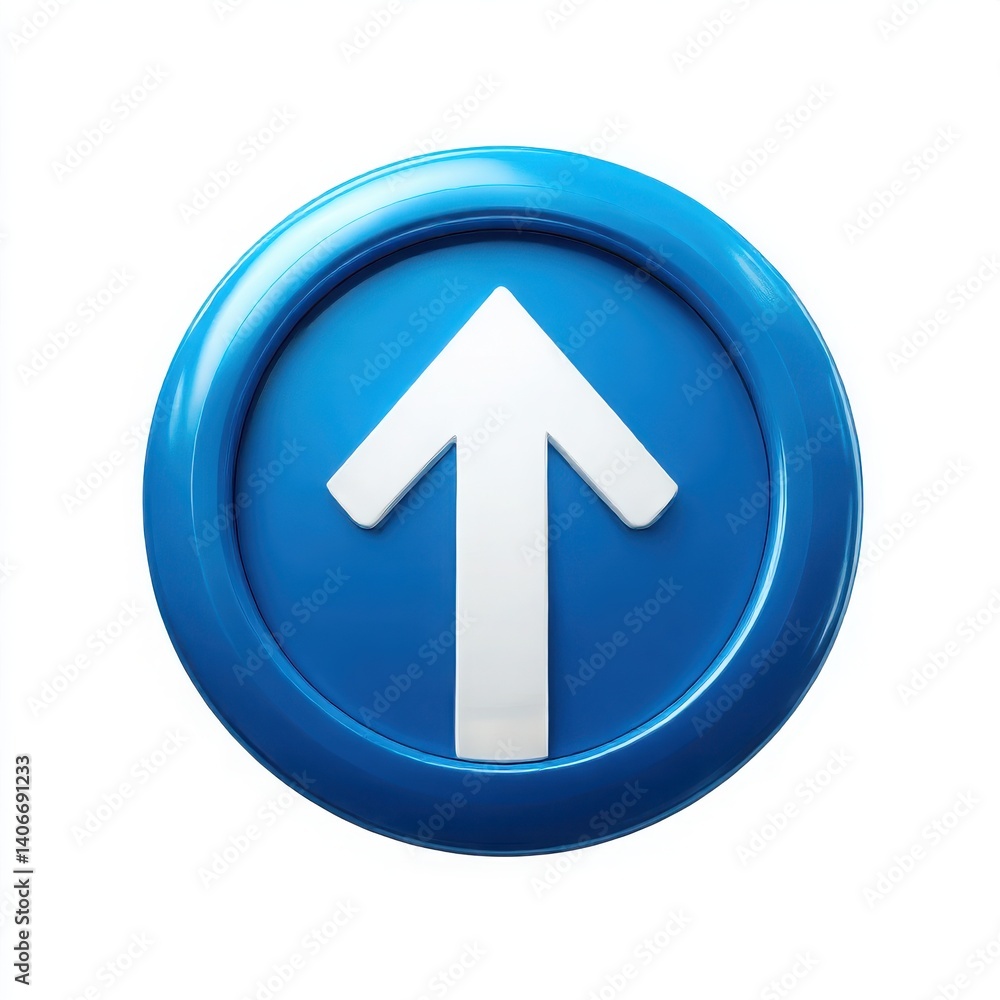 Blue circle with arrow pointing up on white background Blue circle with arrow pointing up on white background