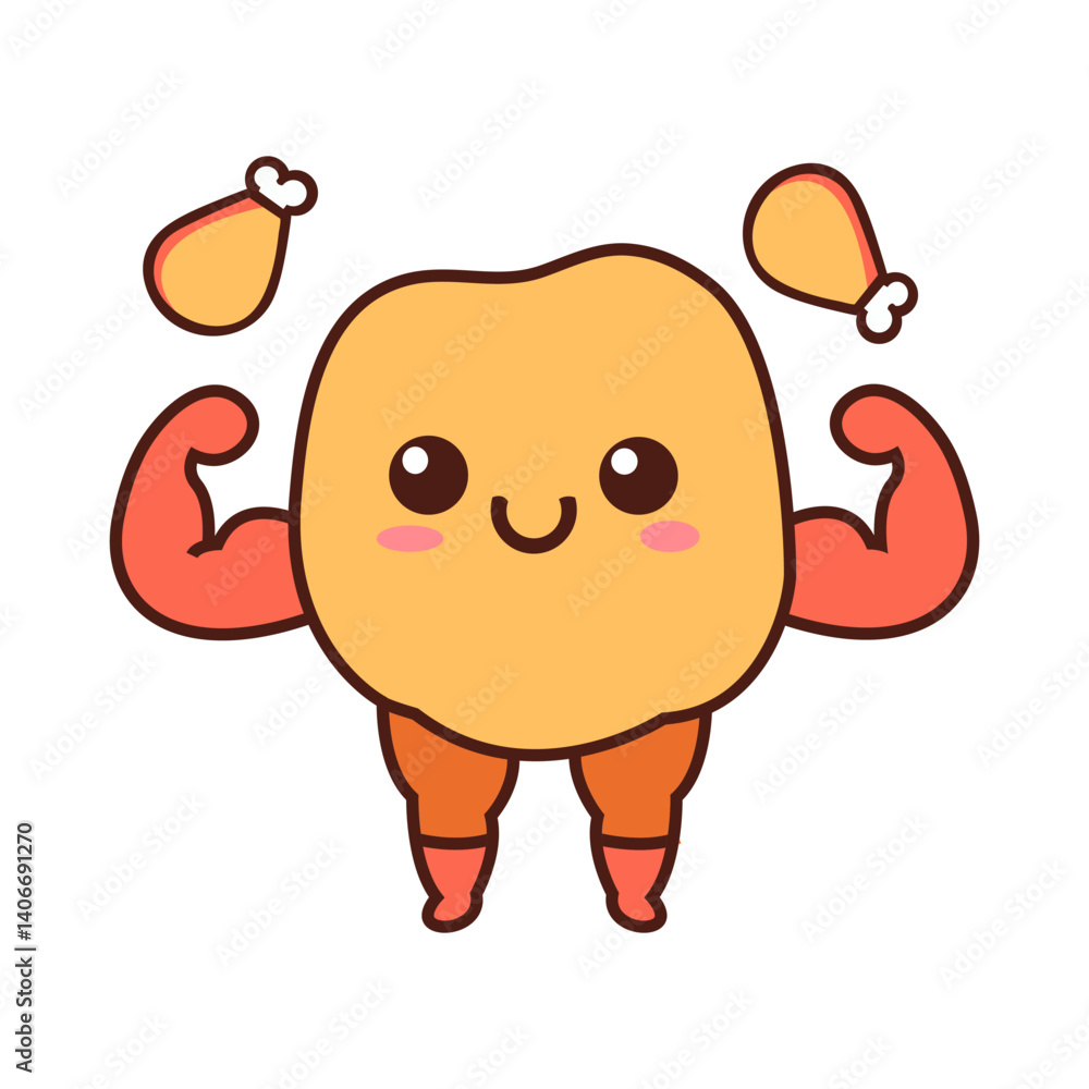 Smile Chicken Body Building Cartoon Vector with background Smile Chicken Body Building Cartoon Vector with background