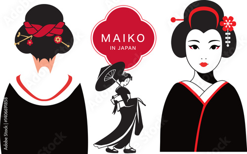 traditional Japanese culture,, Maiko in Japan Illustration