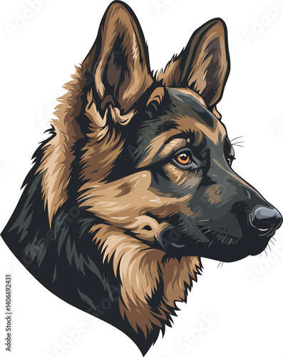 German Shepherd Vector Illustration on White Background, Breed Art.
