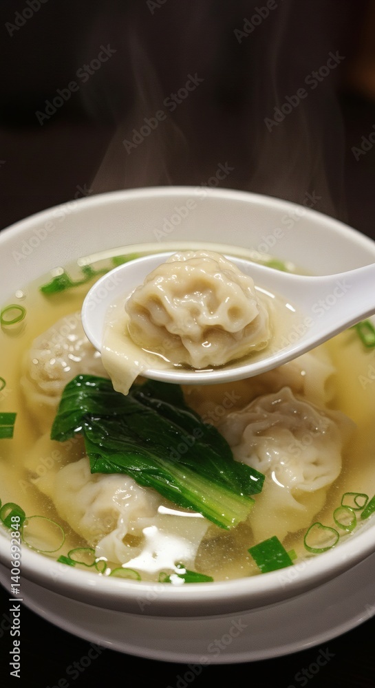 Wonton Soup: Steaming Broth, Delicate Dumplings, Artistic Presentation Wonton Soup: Steaming Broth, Delicate Dumplings, Artistic Presentation