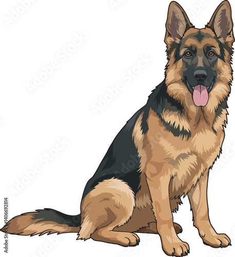 German Shepherd Vector Illustration on White Background, Breed Art.