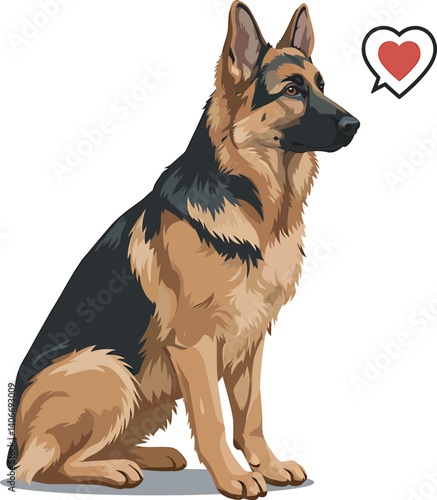 German Shepherd Vector Illustration on White Background, Breed Art.