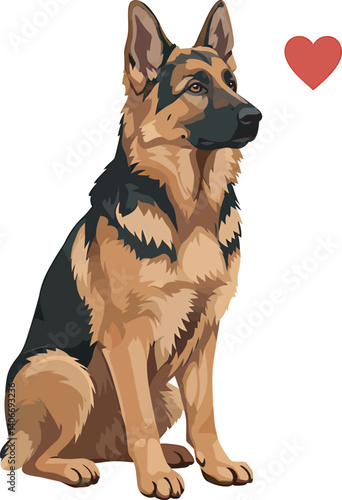 German Shepherd Vector Illustration on White Background, Breed Art.