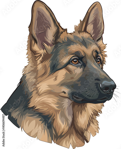 German Shepherd Vector Illustration on White Background, Breed Art.