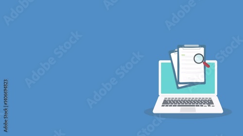 Document inspection. Online digital document inspection or assessment evaluation on laptop computer, contract review, analysis, inspection of agreement contract, compliance verification. 