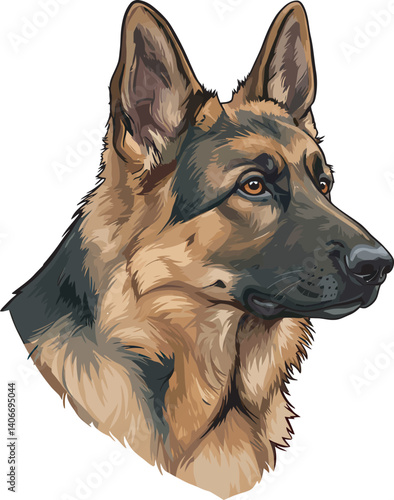 German Shepherd Vector Illustration on White Background, Breed Art.