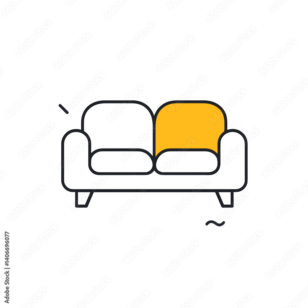 Modern sofa design with yellow accent on a white background  