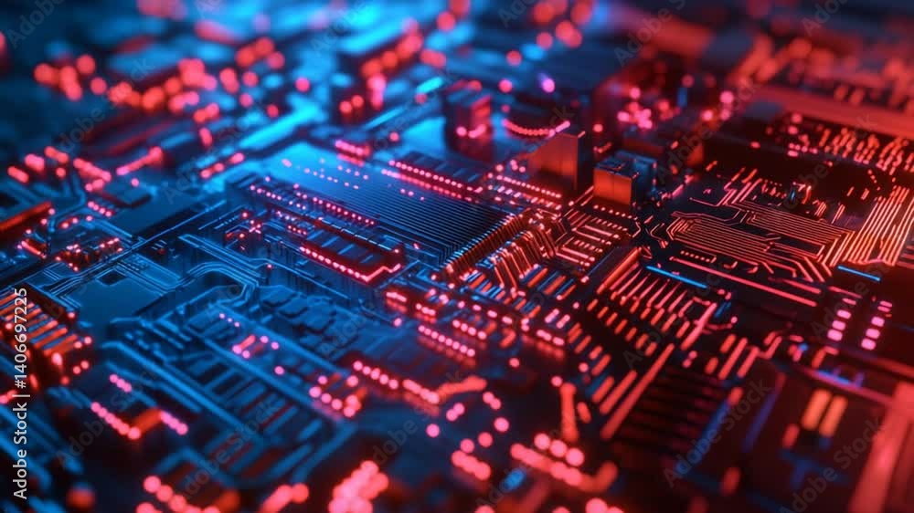 Abstract futuristic circuit board with glowing neon lights for technological innovation Abstract futuristic circuit board with glowing neon lights for technological innovation