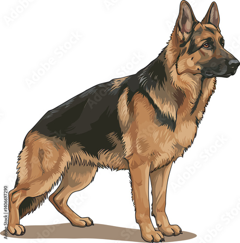 German Shepherd Vector Illustration on White Background, Breed Art.