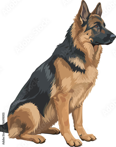 German Shepherd Vector Illustration on White Background, Breed Art.
