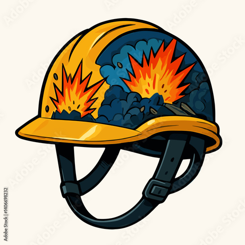 Explosive Design Yellow Safety Helmet with Fire and Smoke  