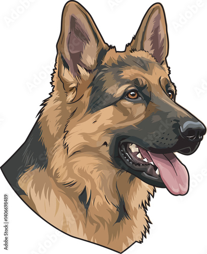 German Shepherd Vector Illustration on White Background, Breed Art.