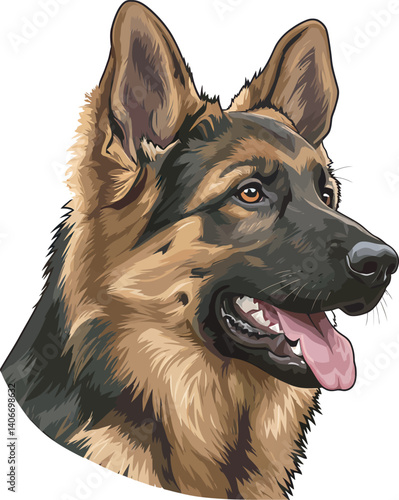 German Shepherd Vector Illustration on White Background, Breed Art.