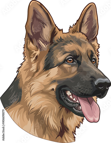 German Shepherd Vector Illustration on White Background, Breed Art.