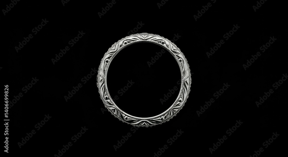 Elegant Silver Ring with Ornate Design on Black Background Elegant Silver Ring with Ornate Design on Black Background