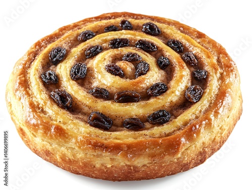 Wallpaper Mural A delicious golden-brown raisin swirl cinnamon bun pastry baked to perfection sits on a white background ready to be enjoyed. Torontodigital.ca