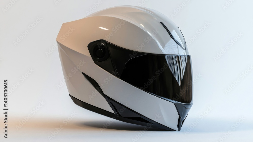 Fototapeta premium White Motorcycle Helmet with Black Accents