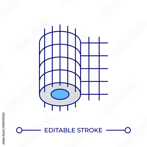 Wire mesh roll line color icon. Architectural metal net for construction reinforcement. Building material storage. Isolated vector illustration. Flat colorful symbol design. Editable stroke