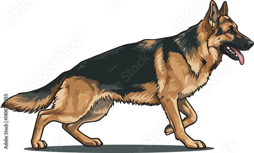 German Shepherd Vector Illustration on White Background, Breed Art.