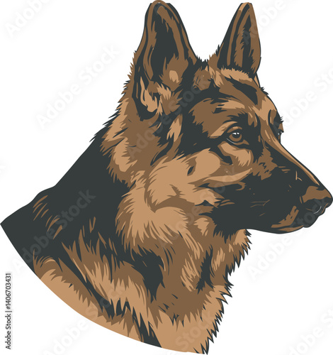 German Shepherd Vector Illustration on White Background, Breed Art.