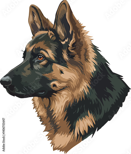 German Shepherd Vector Illustration on White Background, Breed Art.