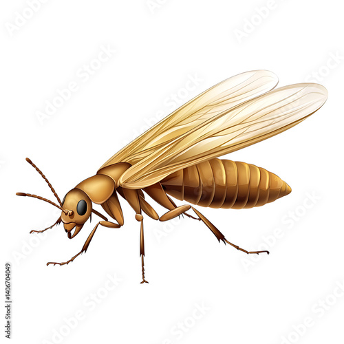 Obraz na płótnie Highly detailed brown termite with segmented body antennae legs and wings viewed from above on a transparent background with realistic highlights and no shadow w salonie