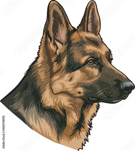 German Shepherd Vector Illustration on White Background, Breed Art.