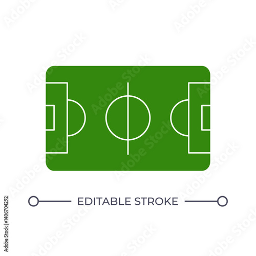 Football field top view line color icon. Soccer court outdoors. Sports ground for team ball game. Athletic activity. Isolated vector illustration. Flat colorful symbol design. Editable stroke