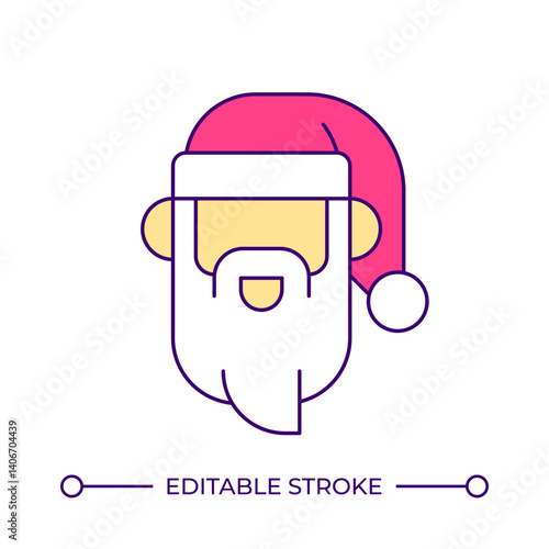 Santa Claus face line color icon. Happy old man with beard and cap. Saint Nicolas expressing happiness. Christmas holiday. Isolated vector illustration. Flat colorful symbol design. Editable stroke