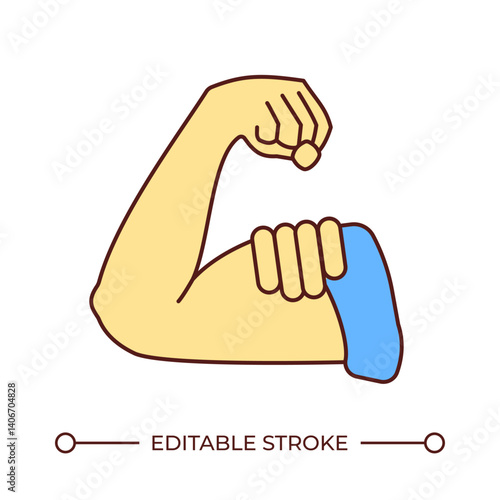 Strong arm line color icon. Sportive person demonstrating muscles. Gym rat enjoying exercises. Body building lifestyle. Isolated vector illustration. Flat colorful symbol design. Editable stroke