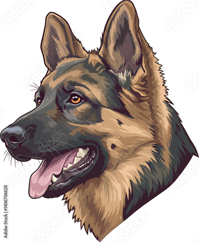 German Shepherd Vector Illustration on White Background, Breed Art.