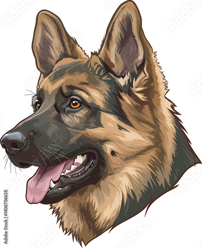 German Shepherd Vector Illustration on White Background, Breed Art.