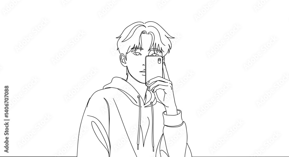 Young man taking a selfie against a minimalistic background Young man taking a selfie against a minimalistic background