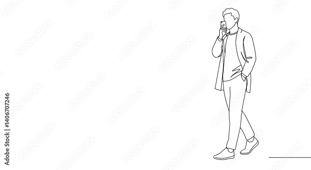 Walking man using smartphone in minimalist style Walking man using smartphone in minimalist style