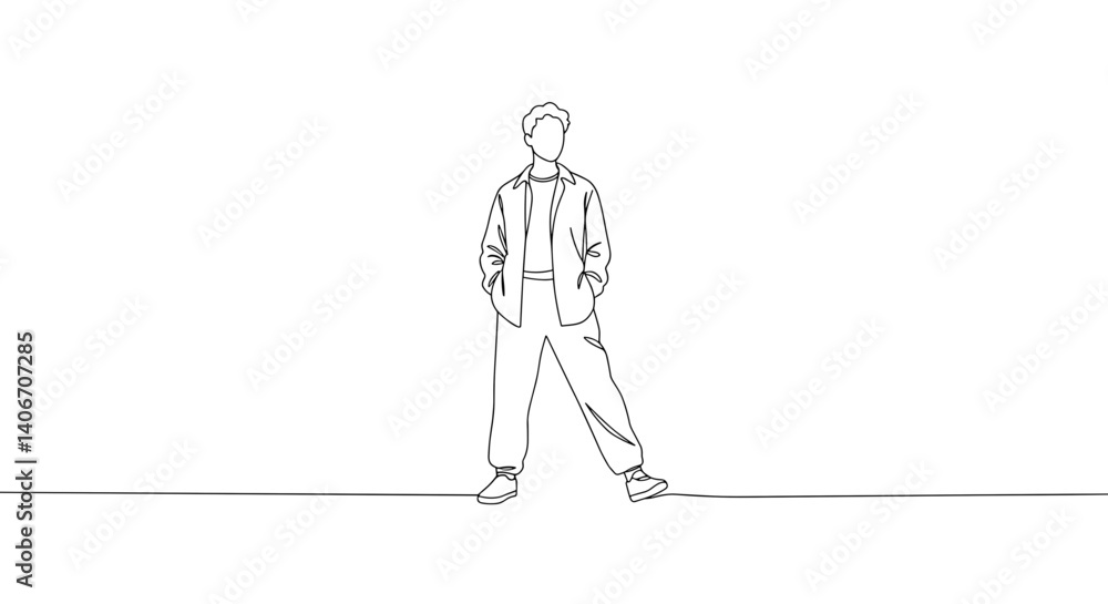 Line art of a person standing confidently against a blank background Line art of a person standing confidently against a blank background