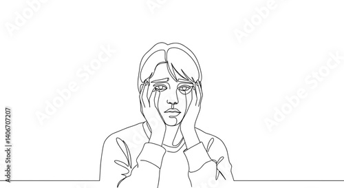 Line art illustration of worried person expressing stress