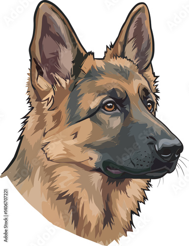 German Shepherd Vector Illustration on White Background, Breed Art.