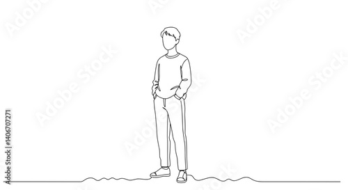 Stylized line drawing of a young man standing confidently