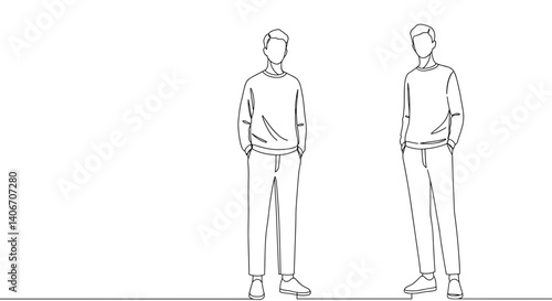 Two men standing in casual attire against a minimalistic background