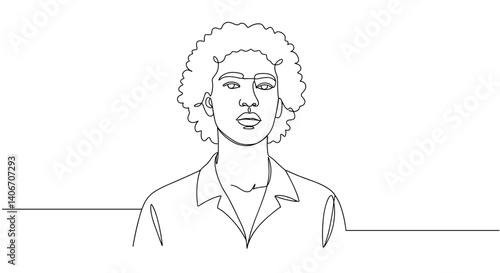 Outline sketch of a person with curly hair facing forward