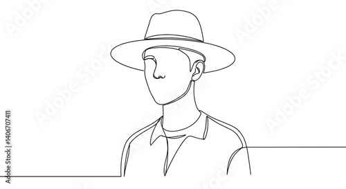 Line art illustration of a man wearing a hat