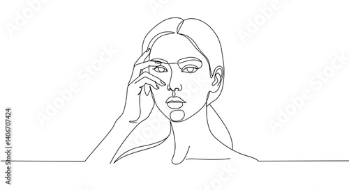 Minimalist line drawing of a woman expressing contemplation