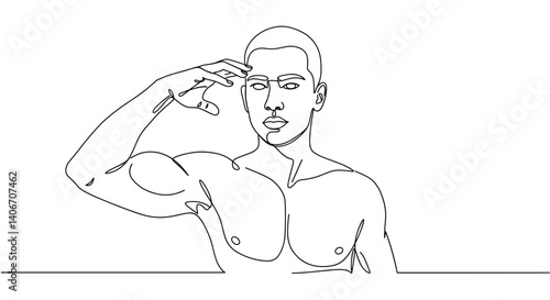 Linear illustration of a man saluting on a plain background
