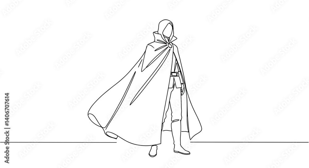 Fototapeta premium Character in cloak standing confidently against a minimalistic background