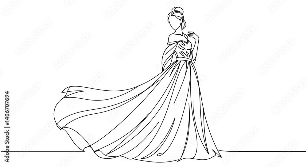 Elegant woman in flowing gown posing against minimalist background Elegant woman in flowing gown posing against minimalist background