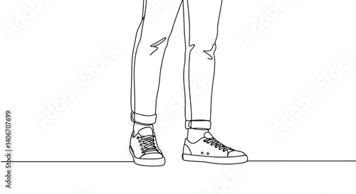 Line art mockup of person in sneakers standing on the ground