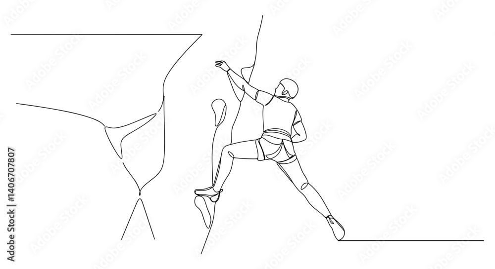 Fototapeta premium Climber reaching for a hold on a rocky wall mockup