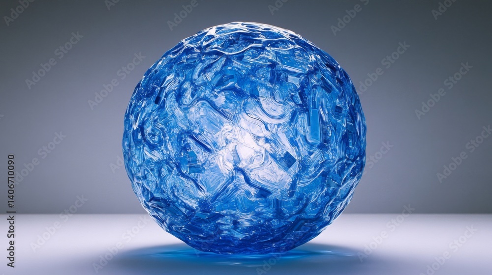Blue Glass Sphere with Textured Surface on Light Background Blue Glass Sphere with Textured Surface on Light Background